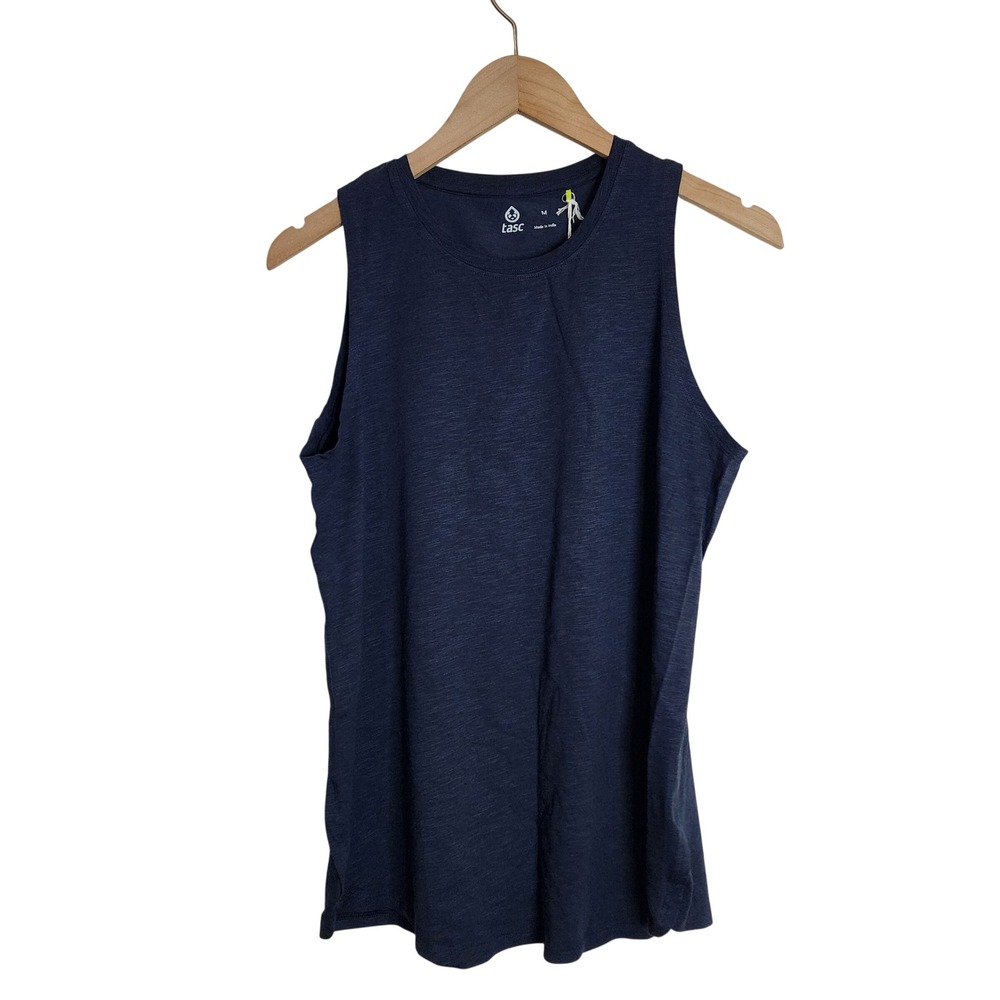 Tasc Nola Tank Women Size M Navy Organic Cotton Bamboo Spandex NWT